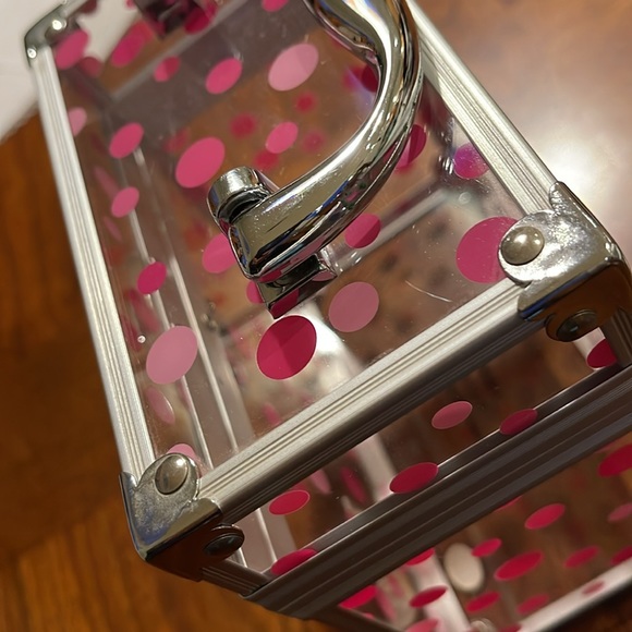 Y2K CABOODLES ACRYLIC MINI TRAIN CASE - PINK POLKA DOTS - BEAUTIFUL! - Picture 4 of 10